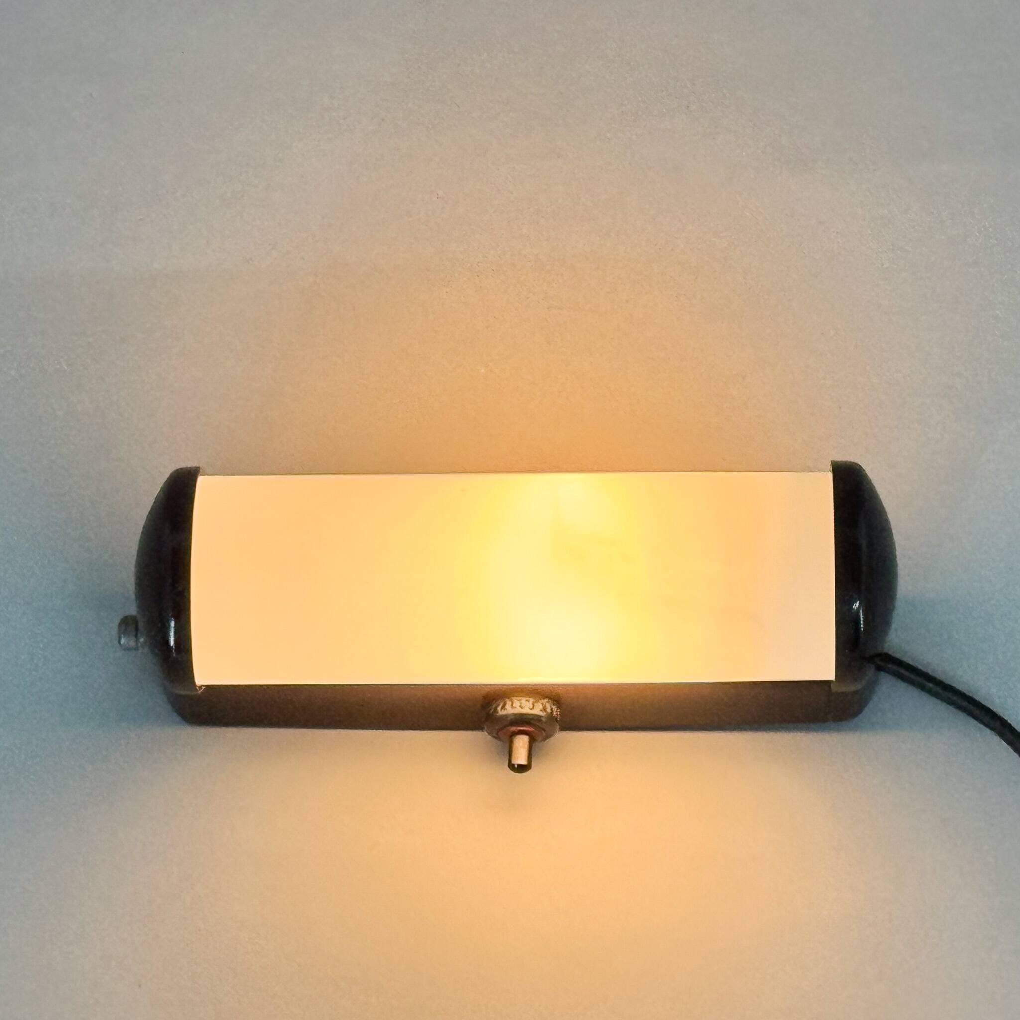 Bakelite and Milk Glass Wall Lamp, Czechoslovakia, 1950's
