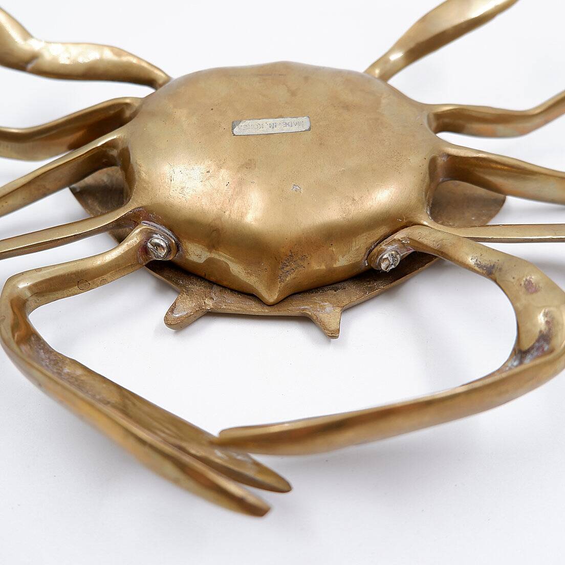 Brass trinket box in the shape of a blue crab, 1960s
