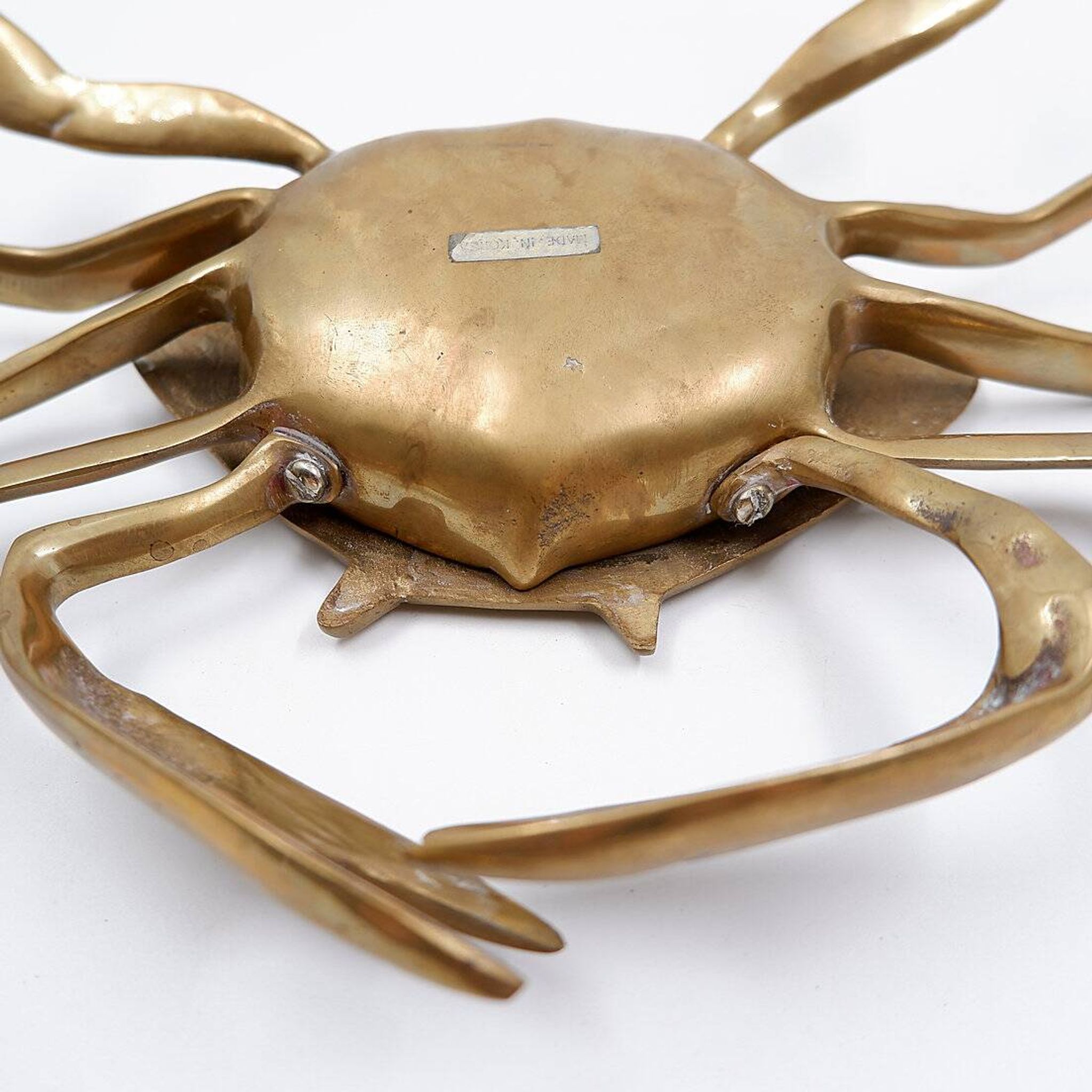 Brass trinket box in the shape of a blue crab, 1960s