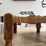 Stool in carved wood and rope from the 70s