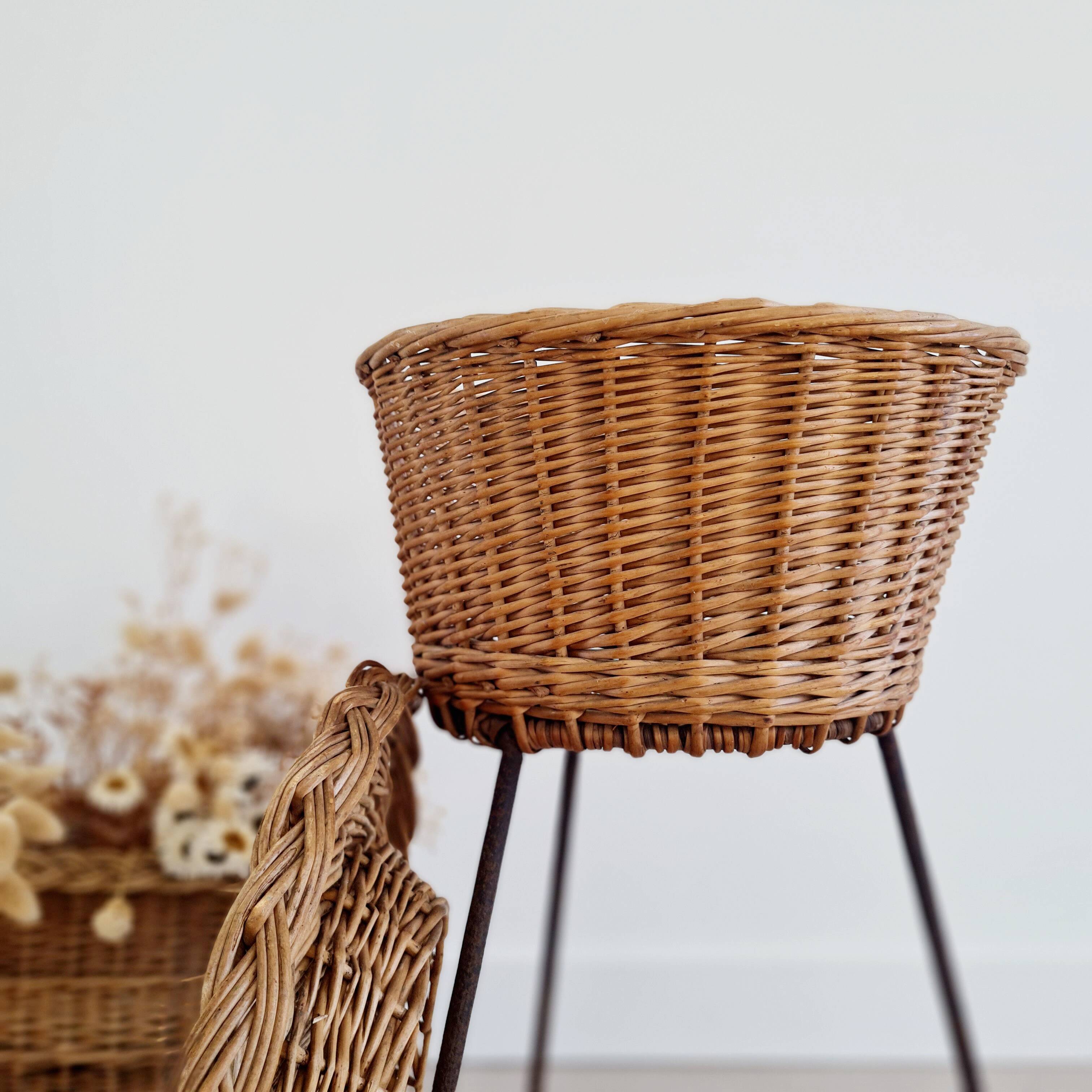 Rattan and metal tripod planter