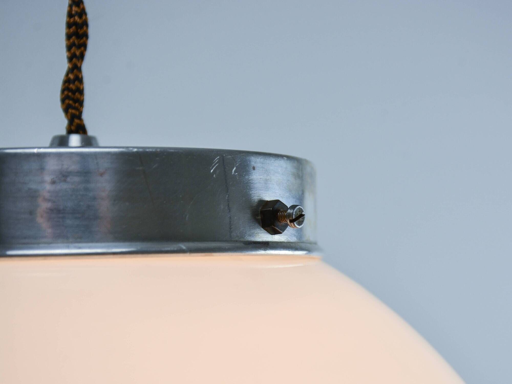 Mid-Century Opaline & Metal Sphere Pendant Lamp