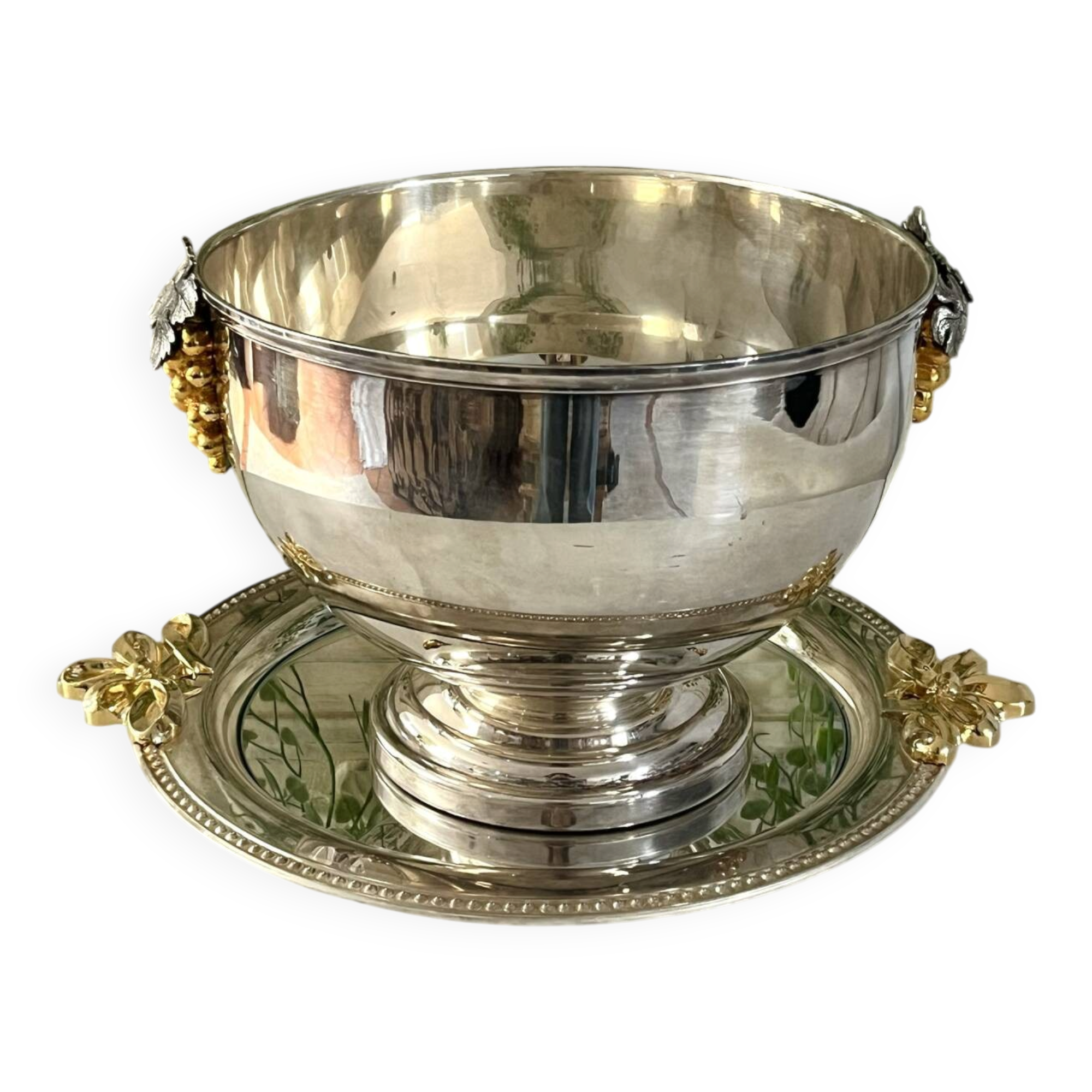 Silver Plated Grape Ice Bucket with Pedestal Tray, French ice bucket