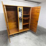1970 Scandinavian wardrobe with shelves and mirror, 21x126, 2 doors.