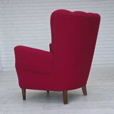 1960s, Danish armchair, furniture wool, beech wood logs.