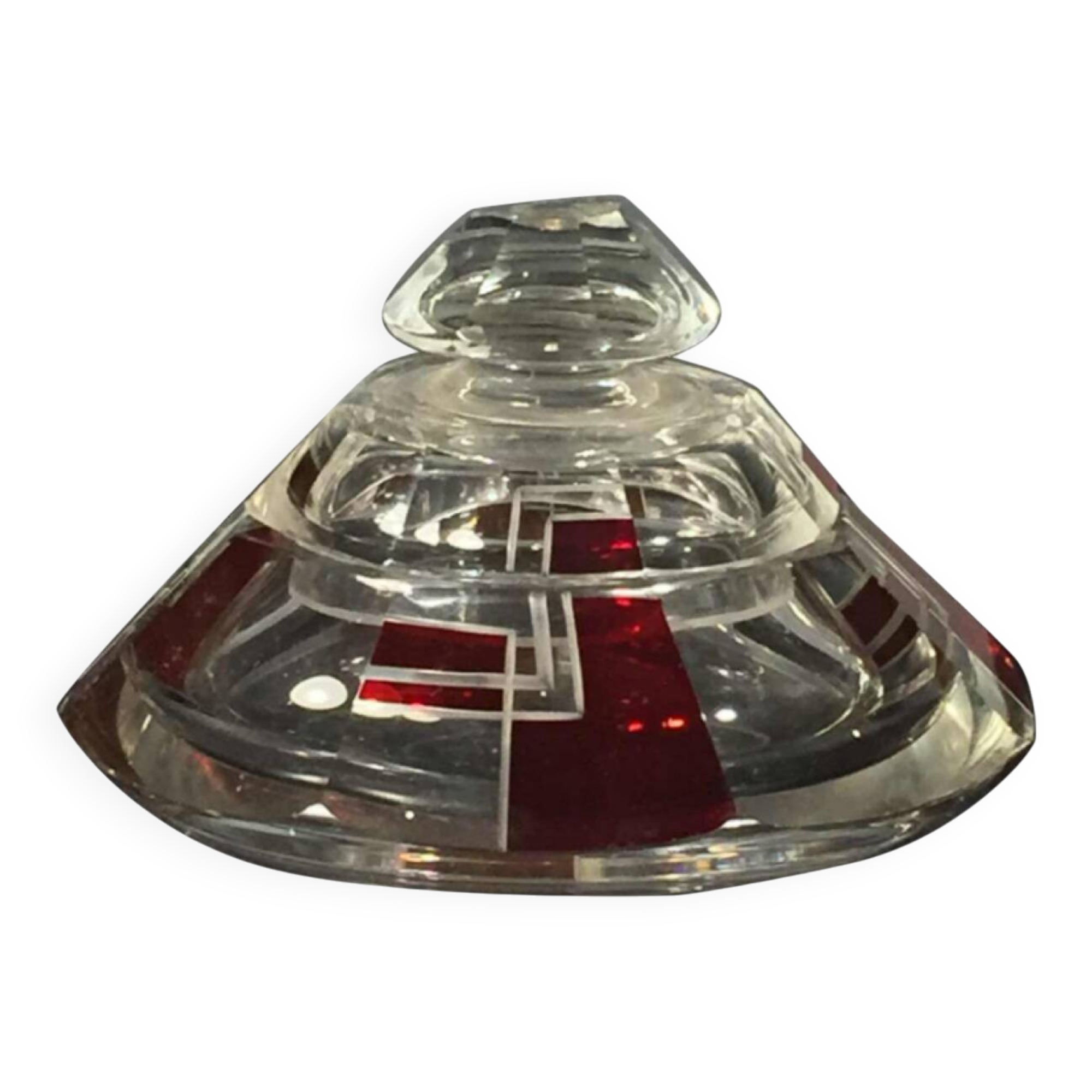 ART DECO modernist red Bohemian glass box, circa 1930
