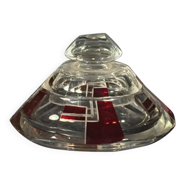Boite Art déco moderniste en verre de bohème rouge, circa 1930