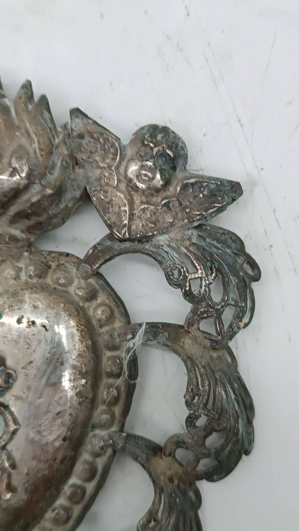 Grand ex voto coeur argent 15 cm antique italien grace reçu