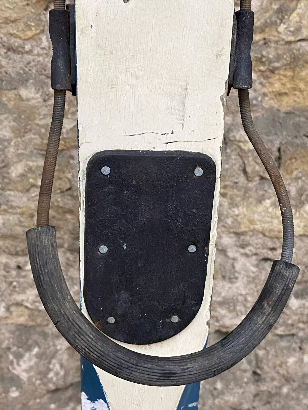 Old Pair of Vintage Blue & White Wooden Skis Mountain Chalet Decor - 218 cm