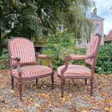 Paire De Fauteuils à Dossier Plat En Acajou De Style Louis XVI XIX Eme Siècle