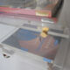 side table on wheels in plexiglass designed by David Lange 1970