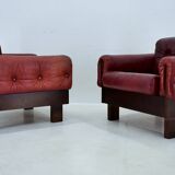 Pair of vintage leather armchairs , Czechoslovakia 1970s