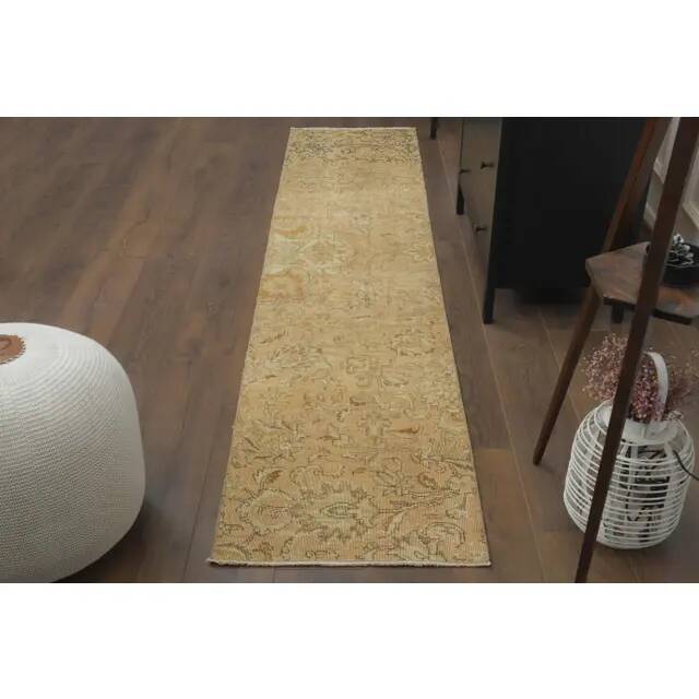 1970s Vintage Turkish Hand-Knotted Wool Cotton Orange Runner Rug 61x286