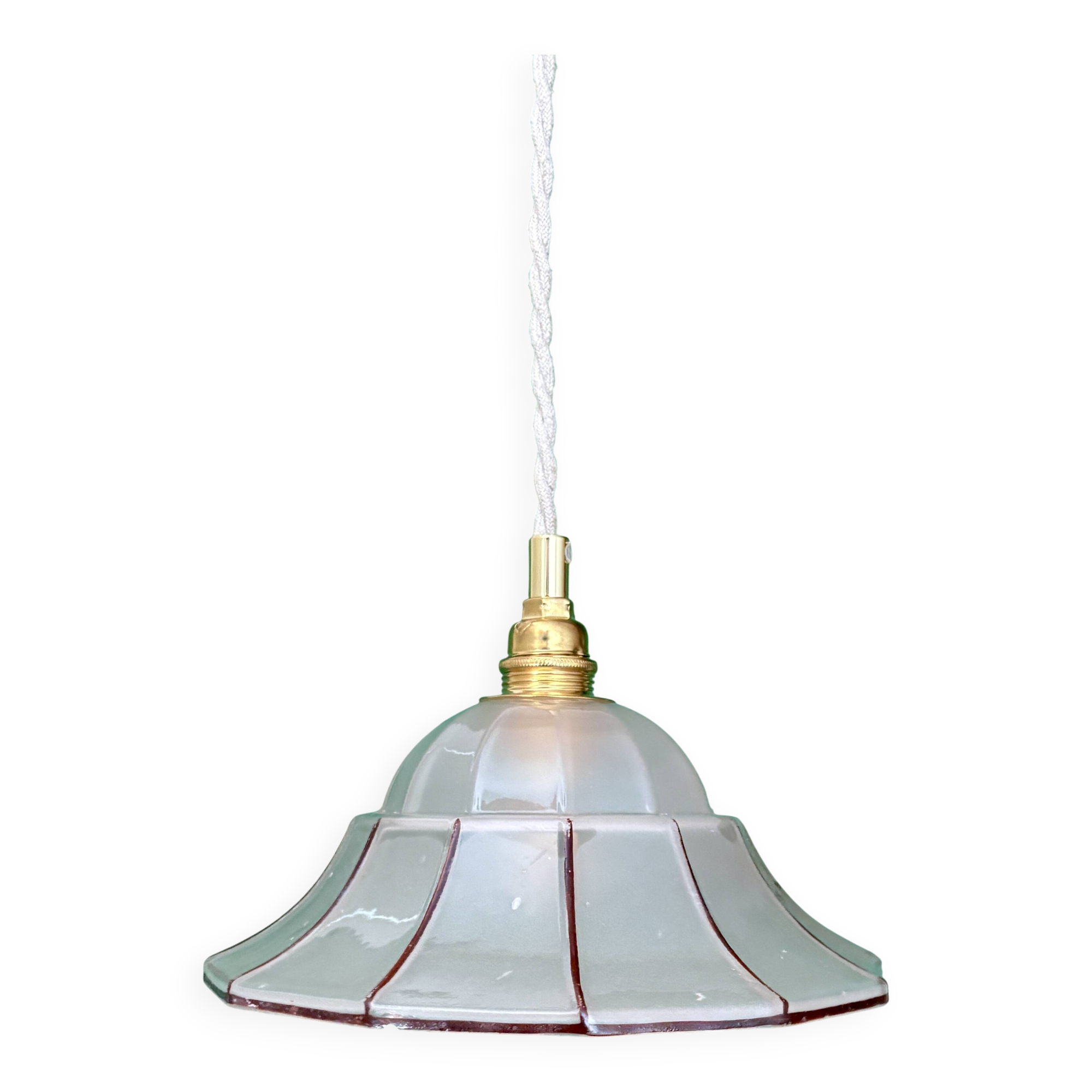 Suspension abat-jour en verre dépoli rayé rouge