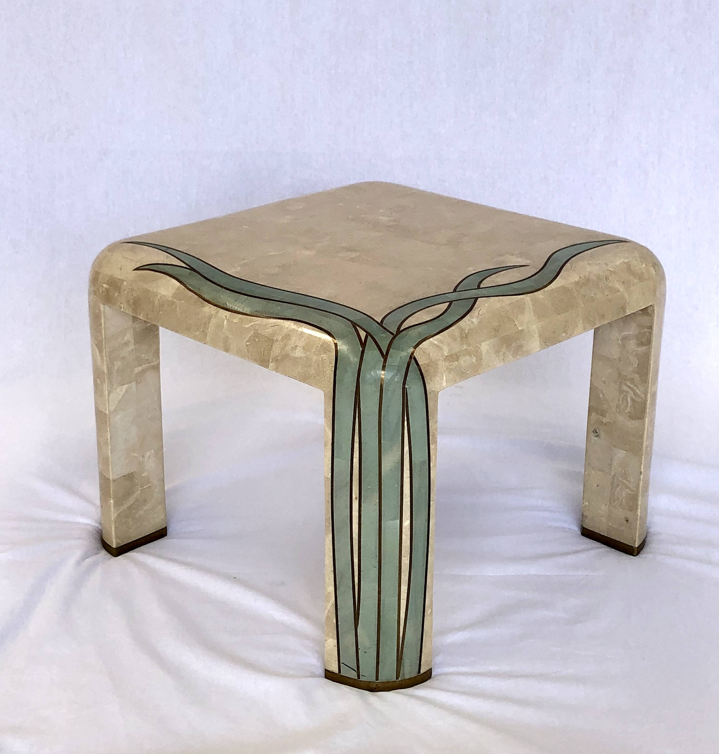 Travertine coffee/side table with brass inlay, 1970s
