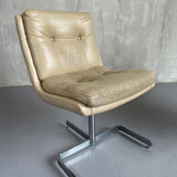 Raphaël, paire de chauffeuses en cuir et inox, france 1970