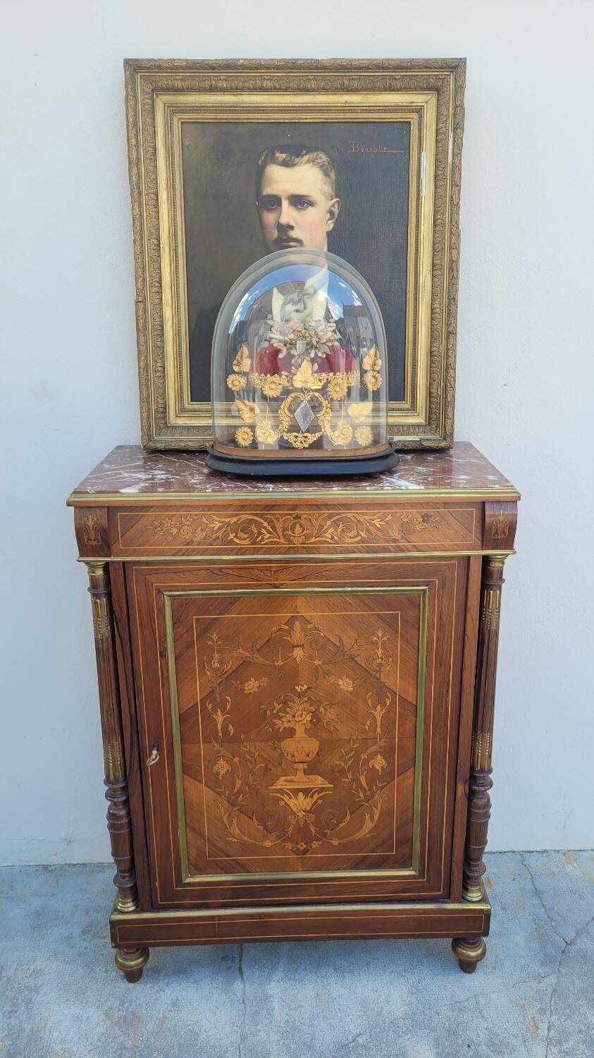 Napoleon III sideboard in floral marquetry and marble 19th century