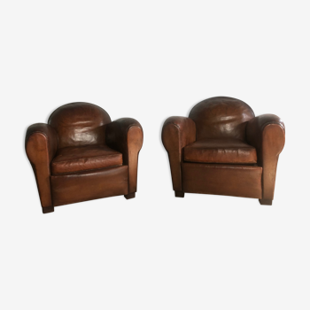 Club armchairs (the pair) in 1940s leather