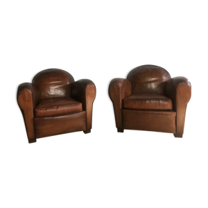 fauteuils club (la paire) en cuir années 1940
