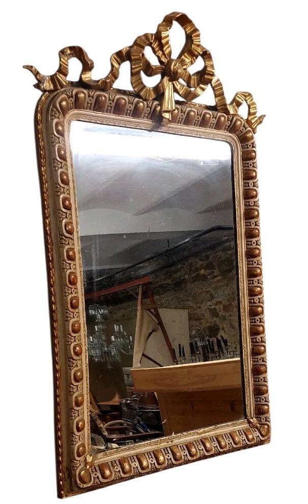 Antique gilded and lacquered mirror, original Napoleon III