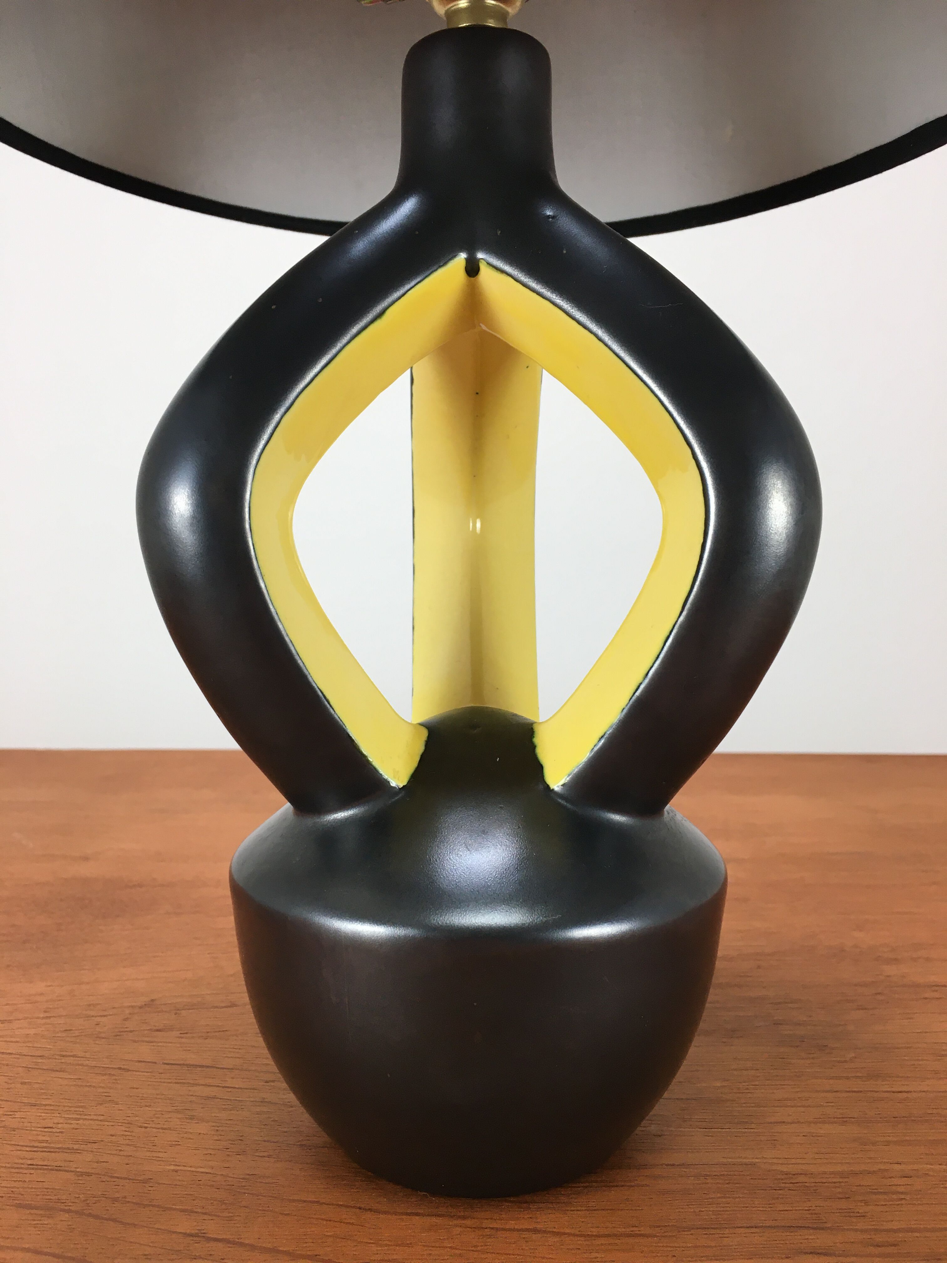 Yellow and black ceramic lamp, Vallauris