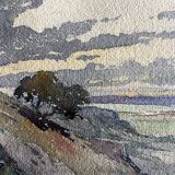 Watercolour painting "Wild Landscape" early 20th century + frame