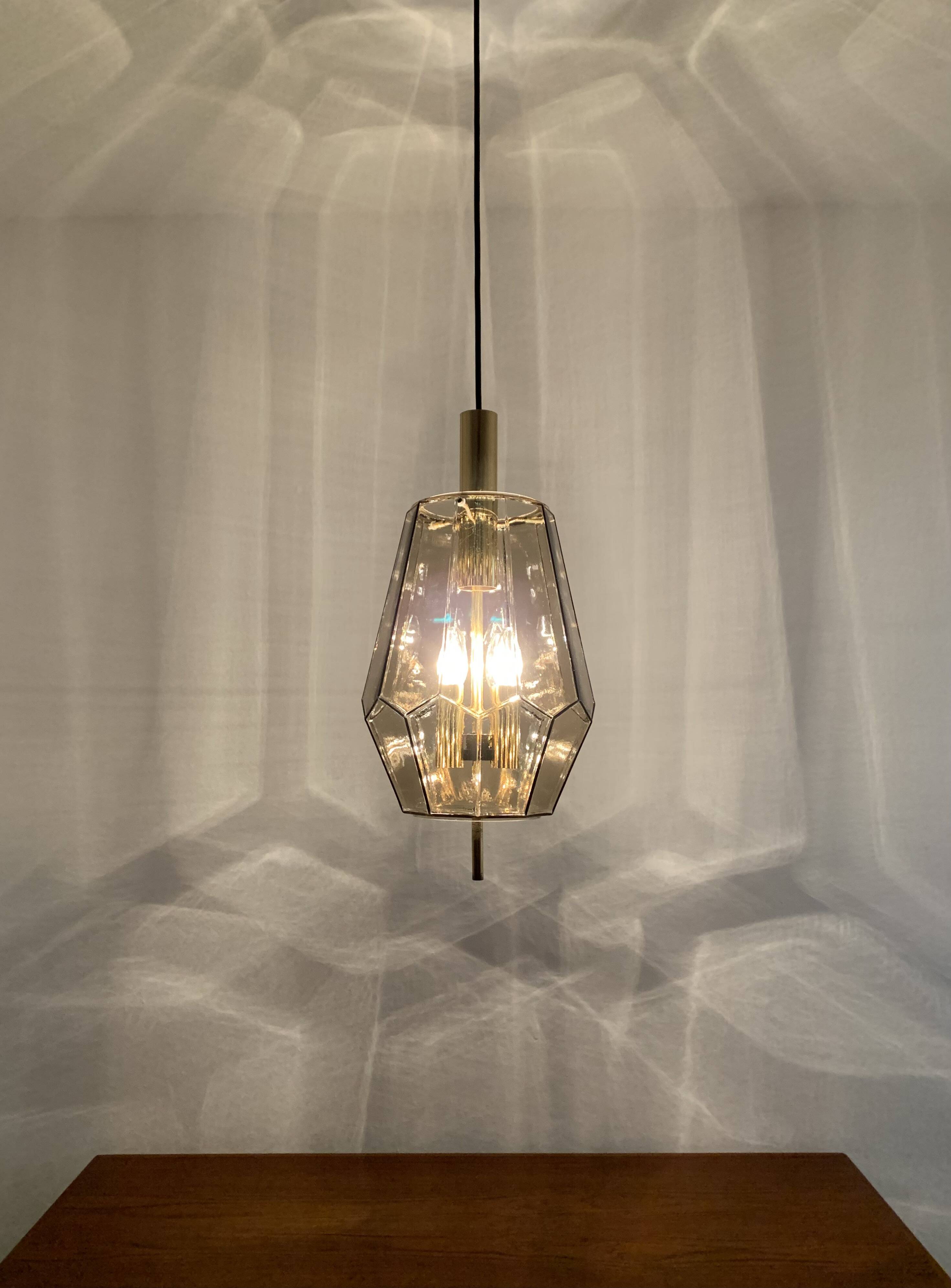 Set of 2 Smoked Glass Pendant Lamps by Glashütte Limburg