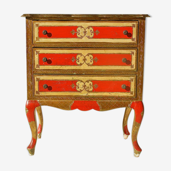 Commode florentine dorée et rouge, Italie des années 1960