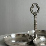 antique tripartite dish with carved handle