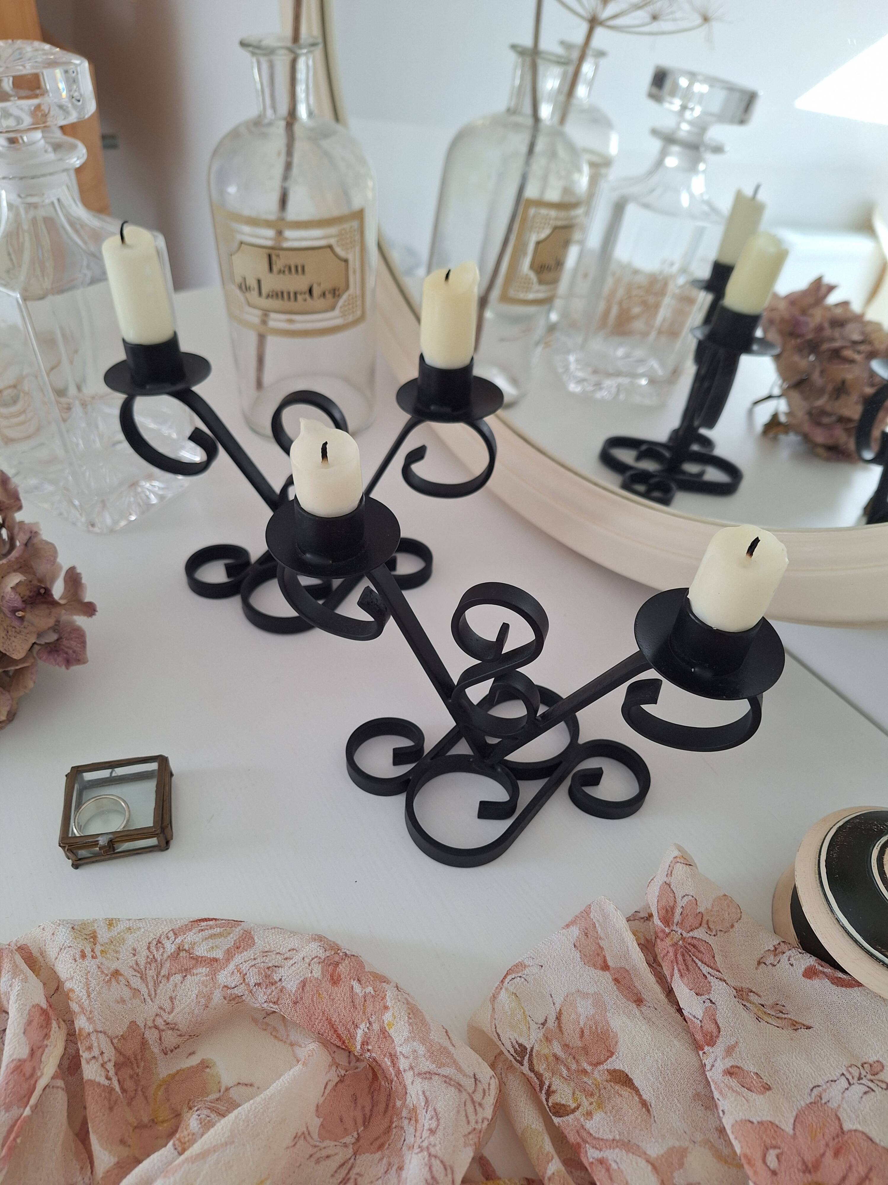 Vintage black wrought iron candlestick