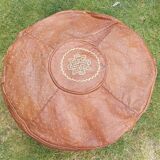 large vintage Moroccan leather pouf