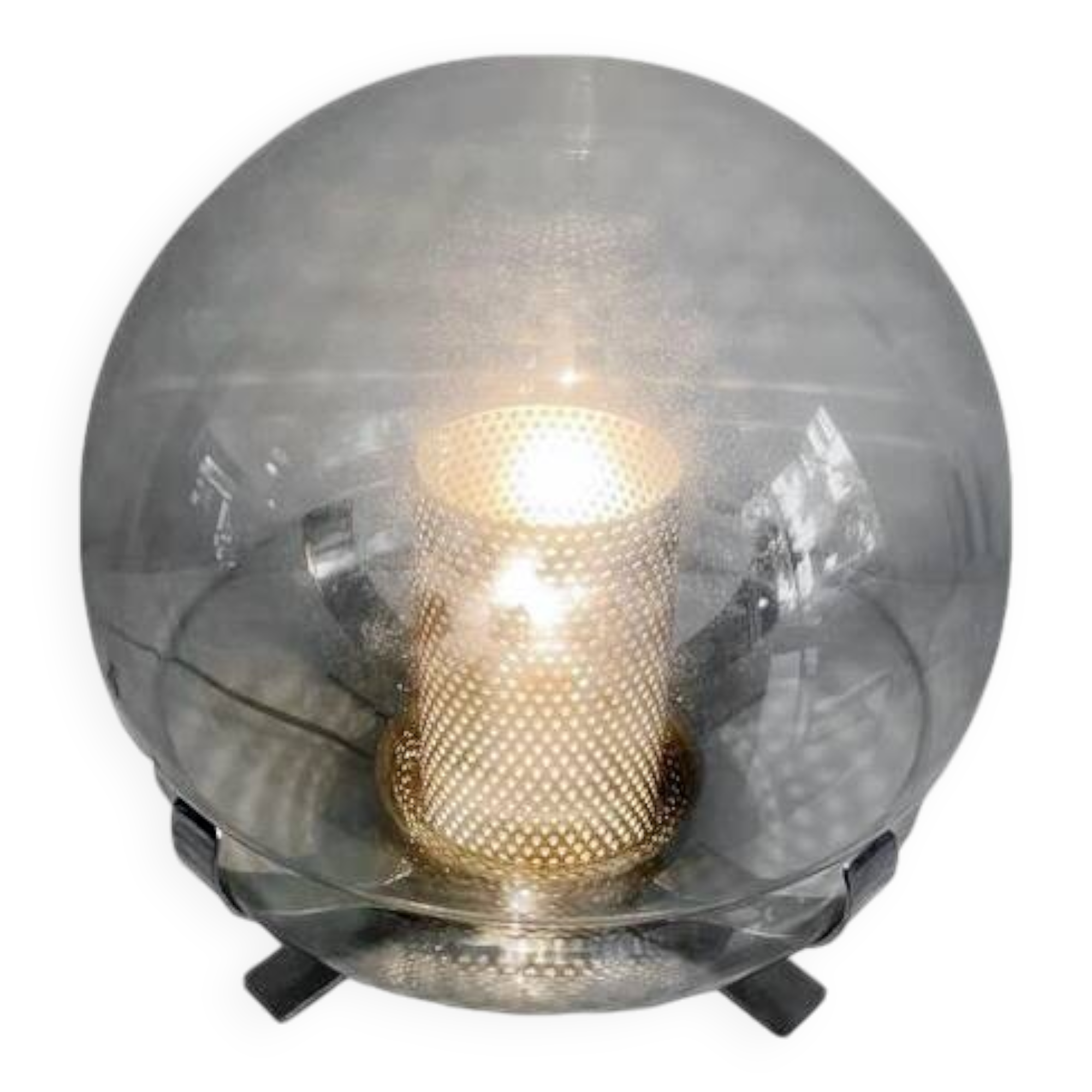 Vintage Lamp • Chrome Steel • Perforated Metal • Glass • 1970