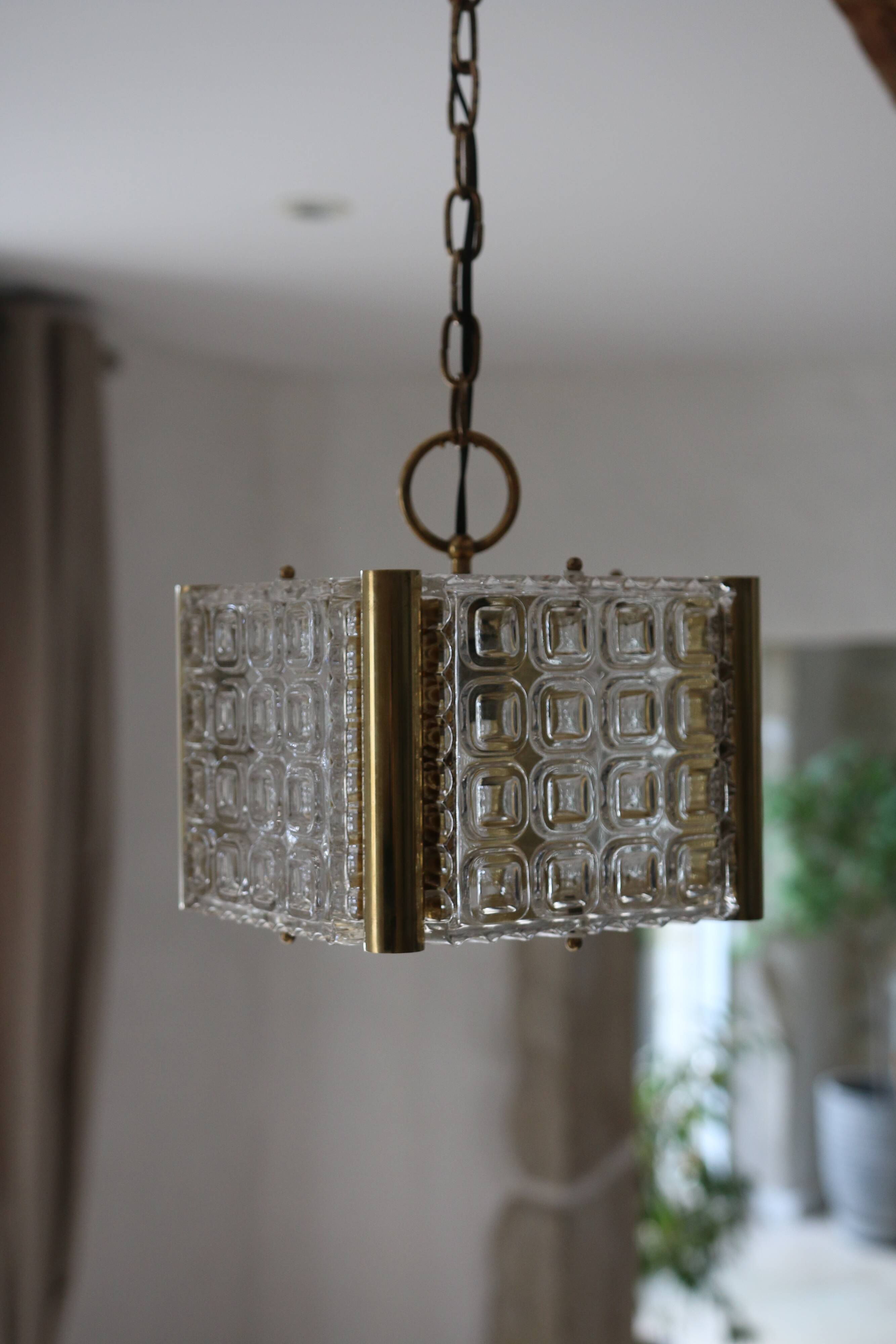 Vintage brass glass chandelier