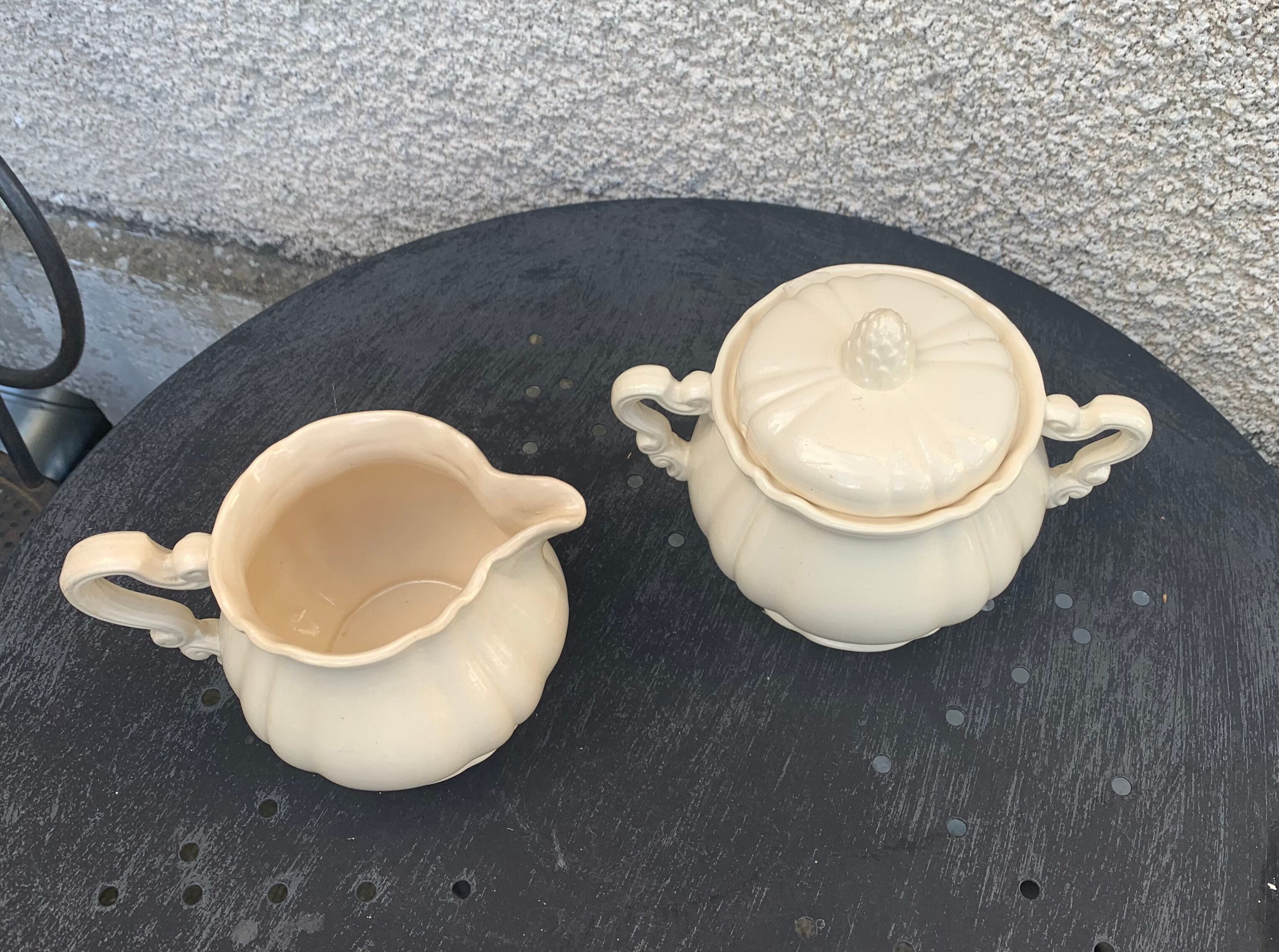Digoin sarreguemines earthenware tea set consisting of 15 pieces antique cream