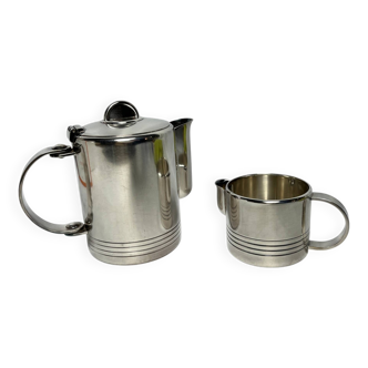 Christofle, silver-plated metal jug and pot set Ondulation circa 1930