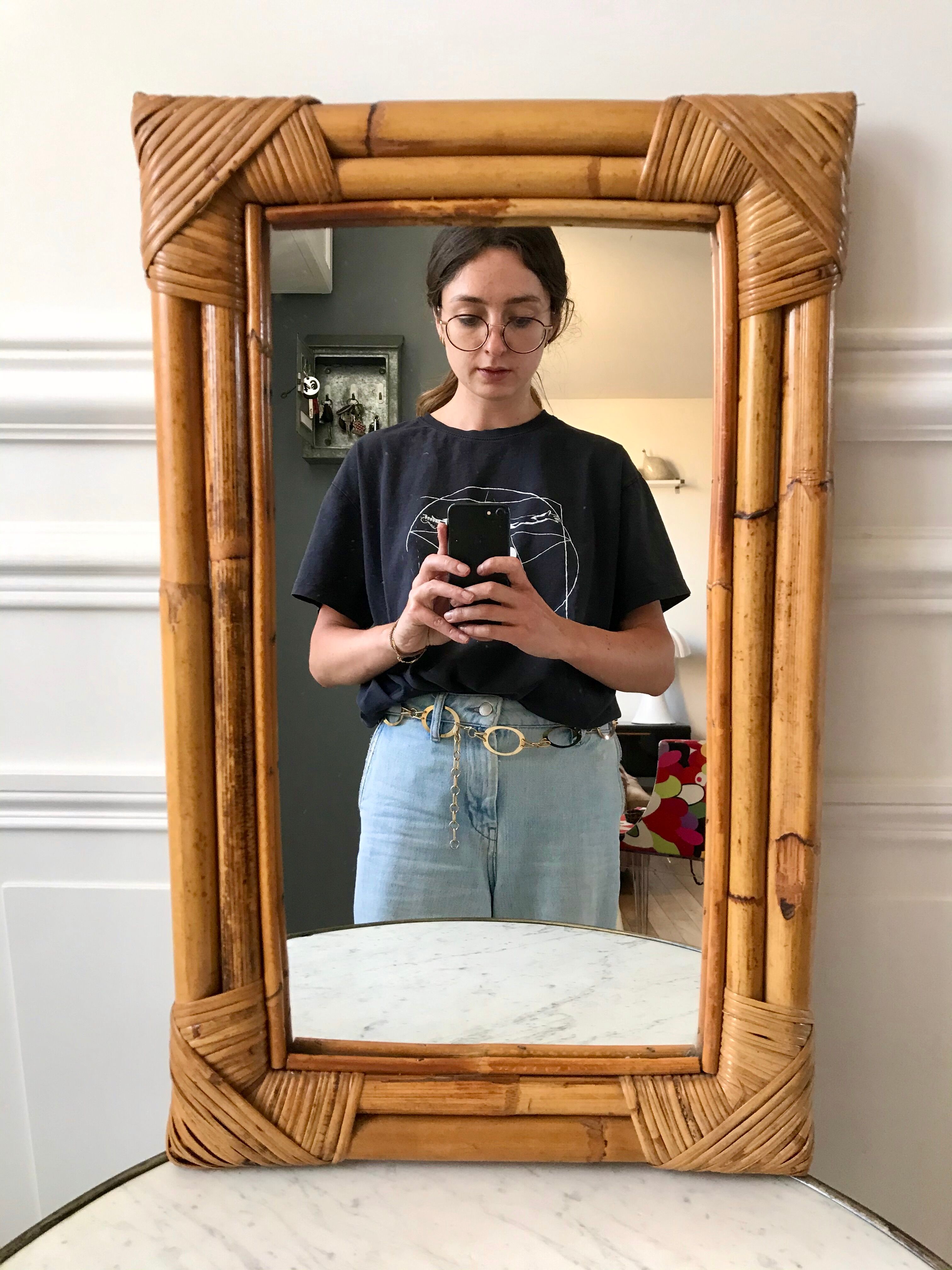 Rattan bamboo mirror 60s-70s