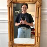 Miroir bambou en rotin années 60-70