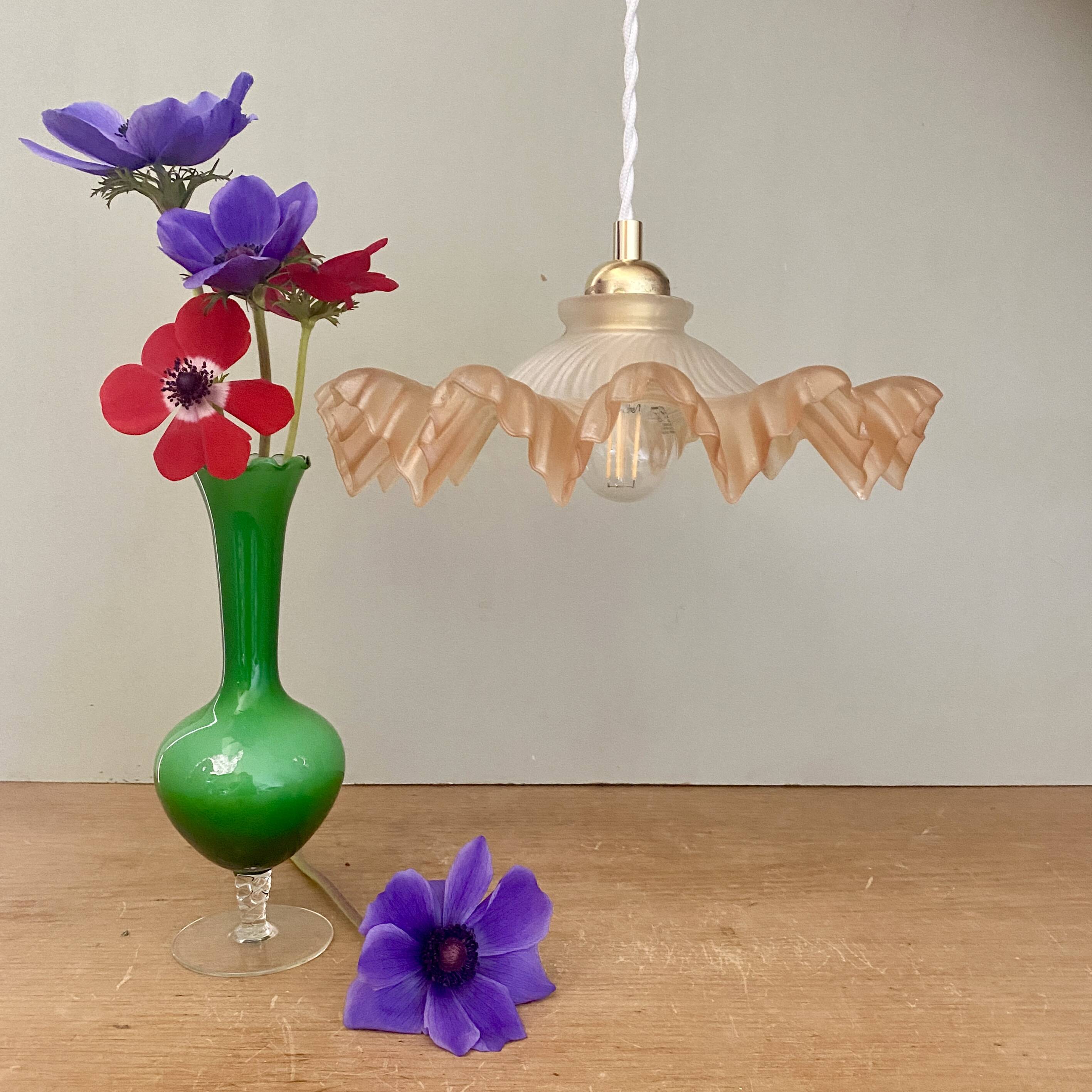 Suspension abat-jour vintage en verre dépoli