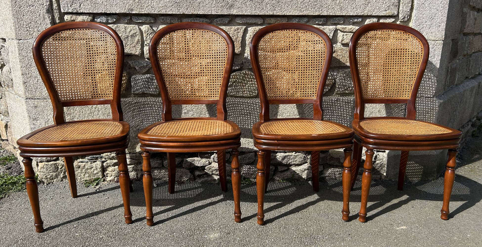 Four caned and wood chairs, Louis Philippe style, vintage, 1960s