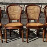 Four caned and wood chairs, Louis Philippe style, vintage, 1960s