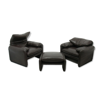 Italian  Maralunga Armchairs by Vico Magistretti for Cassina