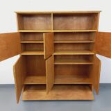 Vintage rattan and light wood storage unit from the 60s