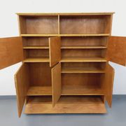 Vintage rattan and light wood storage unit from the 60s