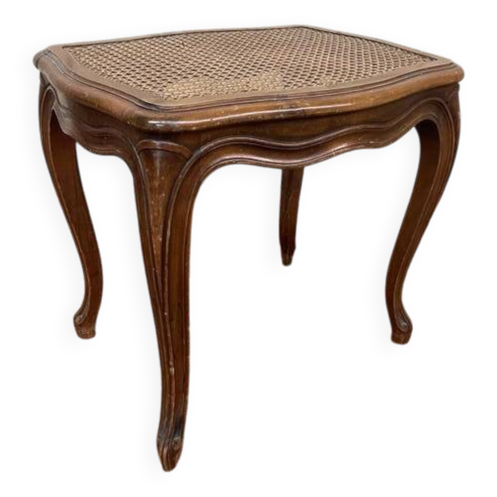 Tabouret bas ou repose pied de style Louis XV en cannage