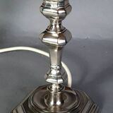 Paire lampes à poser métal argenté flambeaux style Louis XIII Bel état C777