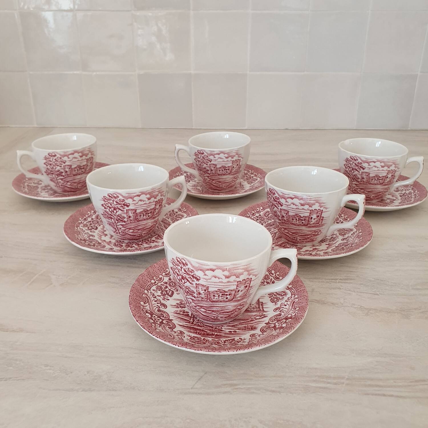 Tasses et sous-tasses Ironstone / service café thé Anglais "Olde Count