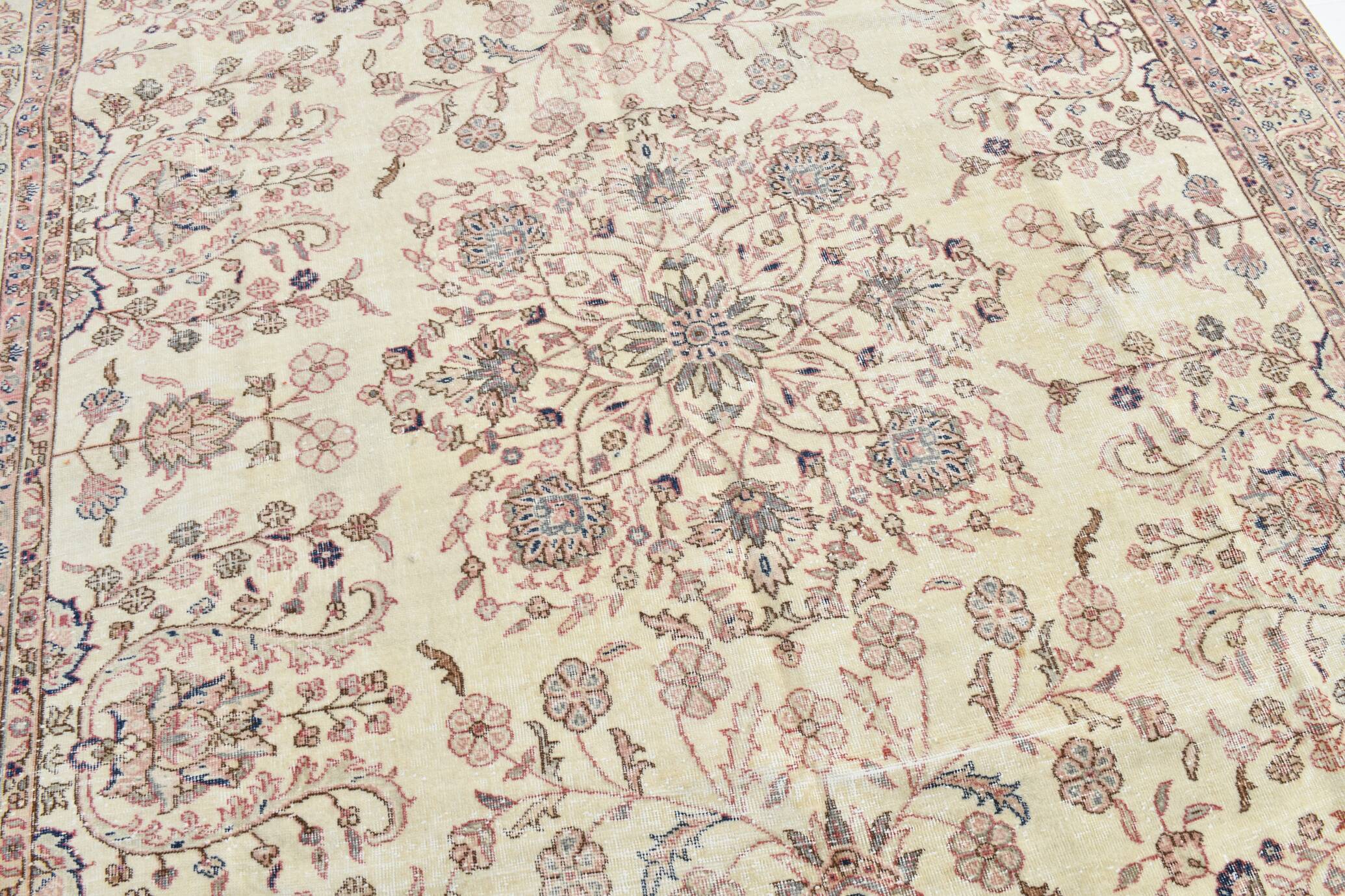 9x12 Faded Beige Large Area Vintage Persian Rug, 277x354 Cm