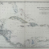 Map of Cuba and The Caribbean Sea circa 1869 Keith Johnston Royal Atlas Hand coloured map