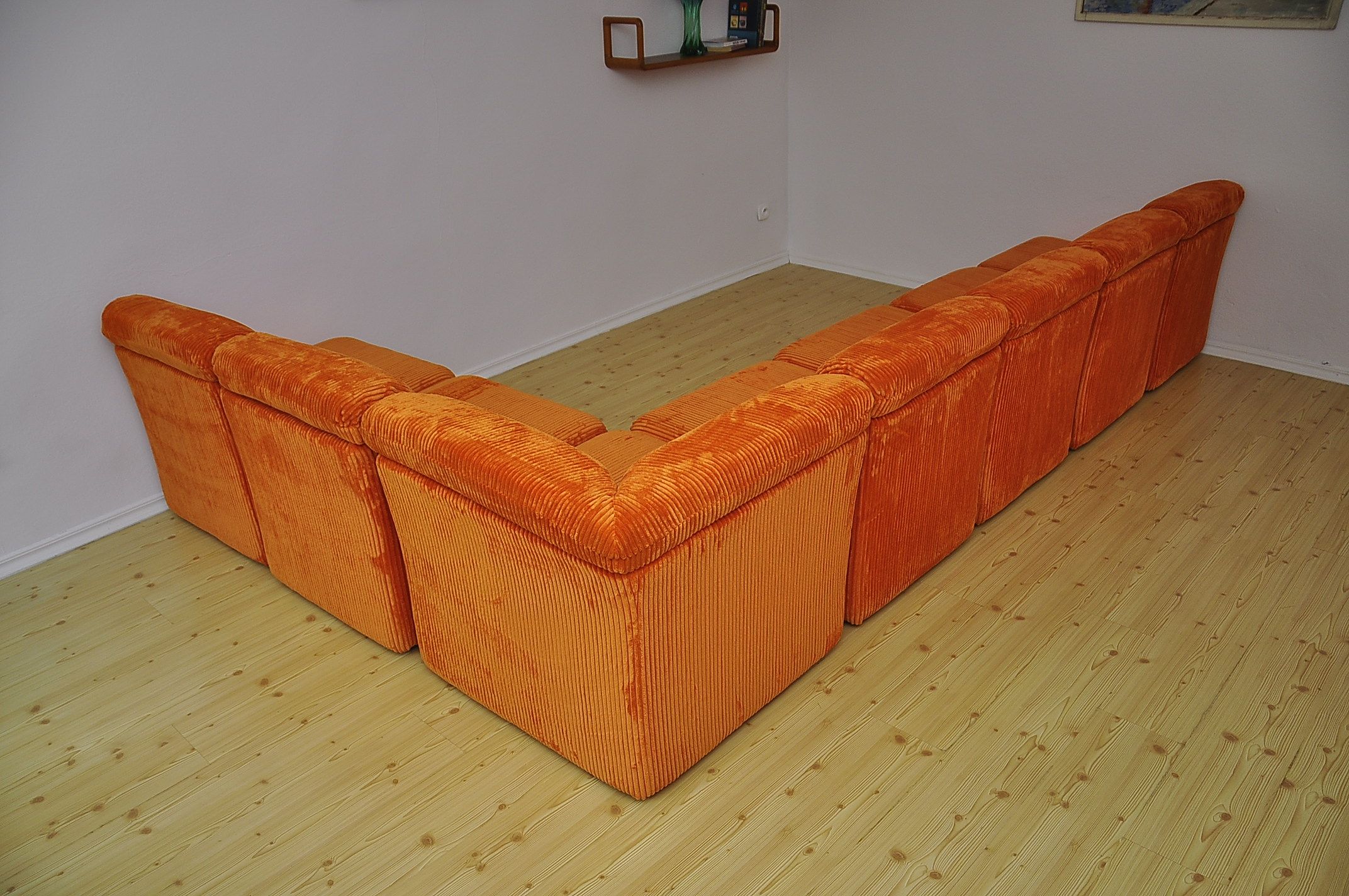 Mid-century orange corduroy modular sofa, 1970s