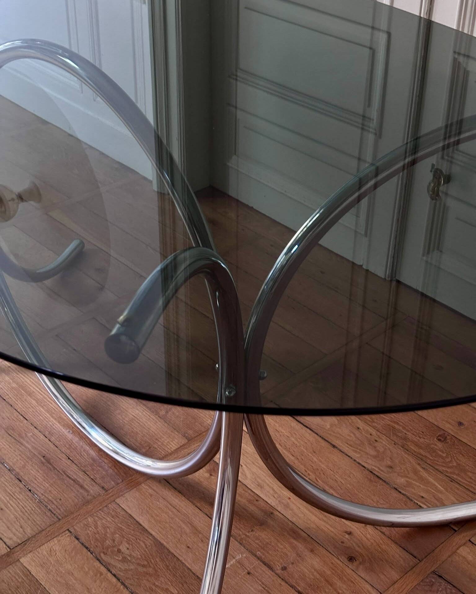 Table verre fumé /chrome vintage 70'
